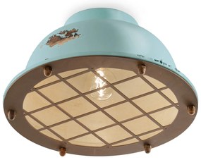 Plafoniera Industrial Ferro E Ceramica Vintage Azzurro 1 Luce E27