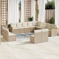 Set Divano da Giardino 13 pz con Cuscini Beige in Polyrattan 3258887