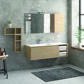 Composizione bagno 135cm composta da mobile e lavabo, specchio e due pensili - KAMALU