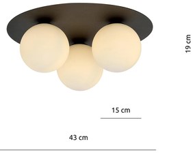 Plafoniera Minimal 3 Luci Mnemosine In Acciaio Nero E Sfere Di Vetro Opale