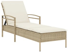 Lettino prendisole con cuscino beige 63x200x81 cm in polyrattan