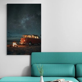 Stampa su tela – Falò sulla spiaggia sotto il cielo notturno - Volkswagen T1