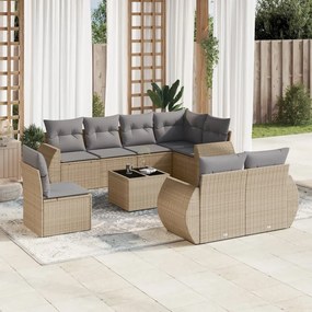 Set divano da giardino 9 pz con cuscini beige in polyrattan