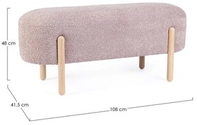 Panca DAYLA in tessuto effetto bouclé rosa antico e gambe in legno rubberwood