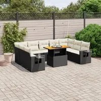 Set Divani da Giardino 10pz con Cuscini in Polyrattan Nero 3271896