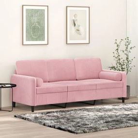 Divano A 3 Posti Con Cuscini Rosa 180 Cm İn Velluto /