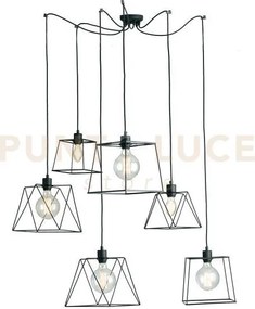 Lampadario a sospensione brooklyn poligonale nera 6 luci attacco e2...