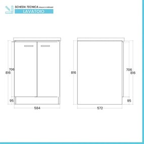 Mobile lavatoio 61x61 cm a due ante con vasca in ceramica Revine