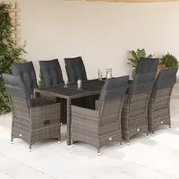 Set Bistr da Giardino 9 pz con Cuscini in Polyrattan Grigio 3276898