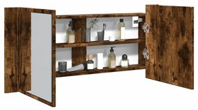 Armadietto A Specchio Con Led Rovere Fumo 100x12x45 Cm /