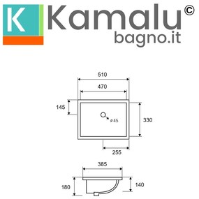 Kamalu - lavabo da incasso sottopiano rettangolare ceramica bianca | litos-652