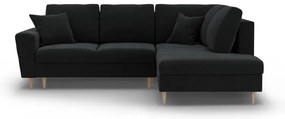 Divano angolare nero allungabile e con contenitore (con penisola a destra/a L) con rivestimento in velluto Kyoto – Cosmopolitan Design
