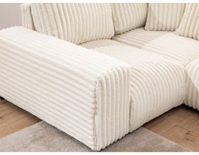 Divano angolare color crema (con penisola a sinistra/a U) rivestito in velluto a coste Justin – Ropez