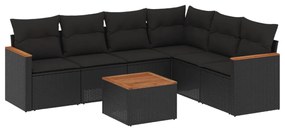 Set Divani da Giardino con Cuscini 7pz Nero Polyrattan