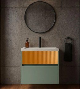 Mobile da bagno sospeso sotto lavabo Niwa 2 cassetti L 59.5 x H 50 x P 45.5 cm verde timo e senape cannettato