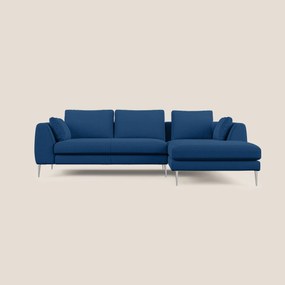 Plano divano moderno angolare con penisola in microfibra smacchiabile T11 blu 272 cm Destro