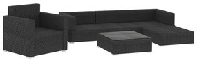 Set divani da giardino 6 pz con cuscini in polyrattan nero