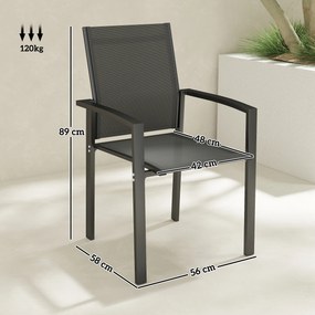 Set 2 Sedie da Giardino Impilabili 56x58x89 cm con Seduta Traspirante in Alluminio e Textilene Grigio Carbone...