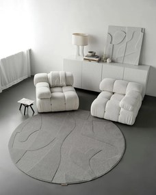 Tappeto rotondo in lana grigia ø 200 cm Morphic Botanica - Agnella