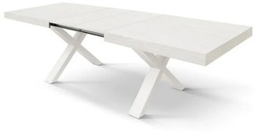 Tavolo allungabile AMALFI in legno effetto bianco frassinato e gambe a X bianche, allungabile 160&#215;90 cm &#8211; 240&#215;90 cm