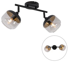 Faretto da soffitto di design nero con vetro oro e fumé 2 luci - Kyan
