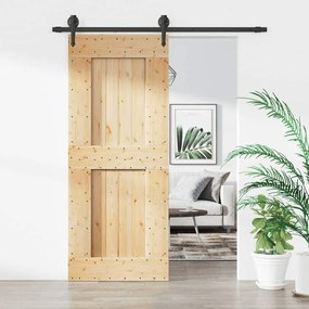 Porta Scorrevole Con Set Hardware 85x210 Cm Legno Massello Pino /