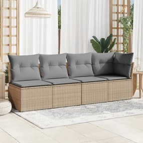 Divano da Giardino con Cuscini a 4 Posti Beige in Polyrattan