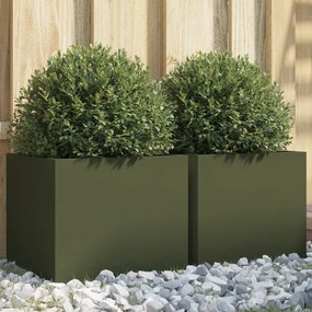 Fioriere Da Giardino 2 Pz Verde Oliva 32x30x29 Cm İn Acciaio /