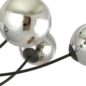 Sospenione Moderna 4 Luci Oceano In Acciaio Nero Bracci Regolabili E Vetro Fumè
