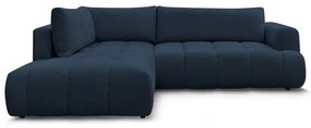 Divano angolare blu scuro allungabile e con contenitore (penisola a sinistra/a L) con rivestimento in ciniglia Fuji – Bobochic Paris