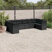 Set Divani da Giardino 10pz con Cuscini in Polyrattan Nero 3250034