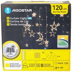 Aigostar - Catena luminosa solare a LED natalizia 120 LED/8 funzioni 3x0,6 m 500 mAh IP65 bianco caldo