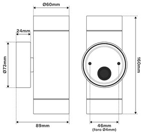 Applique Cilindrica Bidirezionale IP65 2xGU10 Bianca Colore Bianco