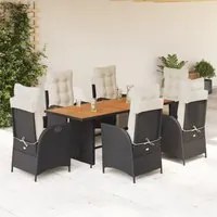 Set da Pranzo da Giardino 7 pz Nero con Cuscini in Polyrattan 3213366