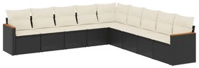 Set Divani da Giardino 9 pz con Cuscini Nero in Polyrattan