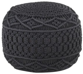 Pouf Lavorato A Mano Macramé Antracite 45x30 Cm İn Cotone /