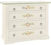 Cassettiera 4 cassetti legno shabby bianco decori 115x50x90 - Mobili 2G