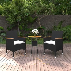 Set Da Pranzo Per Giardino 3 Pz İn Polyrattan Nero /