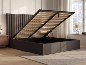 Letto con contenitore 160 x 200 cm con testata letto impunture verticali Velluto a coste Tortora SARAH