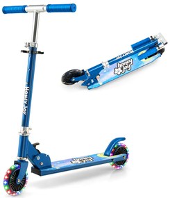 Costway Monopattino per bambini con ruote a LED manubrio regolabile, Giocattolo con meccanismo pieghevole Blu