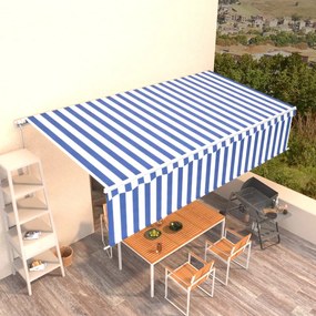 Tenda Sole Retrattile Manuale Con Parasole 4x3m Blu E Bianc6 /