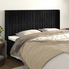 Testiera Ad Orecchio Nera 183x16x118/128 Cm İn Velluto /