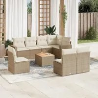 Set Divano da Giardino 9 pz con Cuscini Beige in Polyrattan 3224161