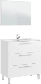 Mobile Bagno 80 Cm Con Lavabo Specchio E Colonna Da Terra Bianco Athena 3 Cassetti