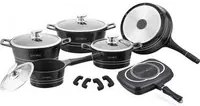 Set di Pentole Padelle 15 Pz Professionale in Pietra Lavica Royalty Line Nero Black