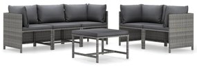 Set divani da giardino 6 pz con cuscini in polyrattan grigio