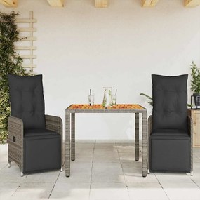 Set Bistrò Da Giardino 3 Pz Con Cuscini İn Polyrattan Grigio /