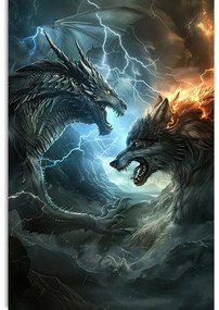 Quadro su tela – Duello tra drago e lupo