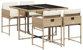 Set da pranzo da giardino 5 pz con cuscini beige in polyrattan