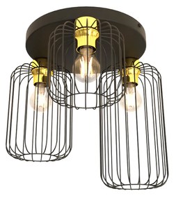 Plafonriera Minimal Industrial Vulcano 3 Luci Tonda Nera E Oro